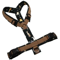 BUMER Hundegeschirr, gepolstert ohne geteilten Bruststeg, Größe L, Gurtband PREMIUM Caramel Rust, OXFORD Hunde Knochen, Ringe silberfarbig (Edelstahl), Schnallen schwarz, Applikation