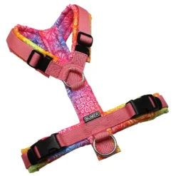 BUMER Hundegeschirr, gepolstert ohne geteilten Bruststeg, Größe XS/S, Gurtband: PREMIUM Perlmutt Rosa, OXFORD: Aurora Mandala, Ringe: silberfarbig (Edelstahl), Schnallen: schwarz, Applikation