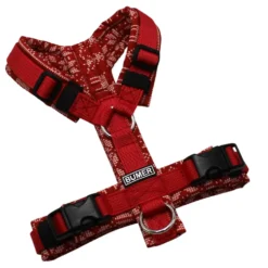 BUMER Hundegeschirr, gepolstert ohne geteilten Bruststeg, Größe XXS, Gurtband: PREMIUM Flammenrot, Softshell: Weihnachten #11, Ringe: silberfarbig (Edelstahl), Schnallen: schwarz