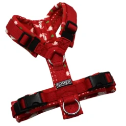 BUMER Hundegeschirr, gepolstert ohne geteilten Bruststeg, Größe XXS, Gurtband: PREMIUM Flammenrot, Softshell: Weihnachten #12, Ringe: silberfarbig (Edelstahl), Schnallen: schwarz