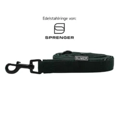 BUMER Hundeleine, Länge: 150cm, Gurtband: Dunkelgrün, Softshell: Smaragdgrün, Ringe: schwarz (Edelstahl), Karabiner: schwarz