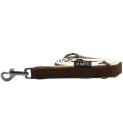 BUMER Hundeleine, Länge: 150cm, Gurtband: PREMIUM Caramel Rust, Softshell: Champagne, Ringe: silberfarbig (Edelstahl), Karabiner: silberfarbig
