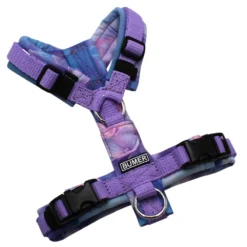 BUMER Hundegeschirr, Gurtband: Lavendel (Standard PLUS), Softshell: Silken Blossoms, gepolstert ohne geteiltem Bruststeg, Größe XXS, Ringe: silberfarbig (Edelstahl), Schnallen: schwarz (DURAFLEX®), Applikation