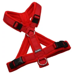 BUMER Hundegeschirr, Gurtband: PREMIUM Flammenrot, Fleece: Burnt Umber, gepolstert mit geteiltem Bruststeg, Größe S, Ringe: silberfarbig (Edelstahl), Schnallen: schwarz (DURAFLEX®)