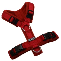 BUMER Hundegeschirr, Gurtband: PREMIUM Flammenrot, Fleece: Terracotta, gepolstert ohne geteilten Bruststeg, Größe XXS, Ringe: silberfarbig (Edelstahl), Schnallen: schwarz (DURAFLEX®)