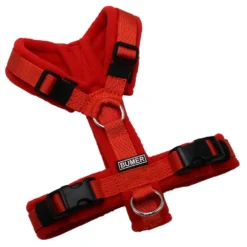 BUMER Hundegeschirr, Gurtband: PREMIUM Scarlett Essence, Fleece: Burnt Umber, gepolstert ohne geteilten Bruststeg, Größe XXS, Ringe: silberfarbig (Edelstahl), Schnallen: schwarz (DURAFLEX®)