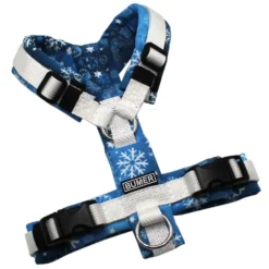 BUMER Hundegeschirr, Gurtband: PREMIUM Silken Snow, Softshell: Weihnachten #10, gepolstert ohne geteilten Bruststeg, Größe XXS, Ringe: silberfarbig (Edelstahl), Schnallen: schwarz (DURAFLEX®), Applikation