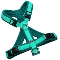 BUMER Hundegeschirr, Gurtband: PREMIUM X Minze, Fleece: Deep Sea, gepolstert mit geteiltem Bruststeg, Größe S, Ringe: silberfarbig (Edelstahl), Schnallen: schwarz (DURAFLEX®)