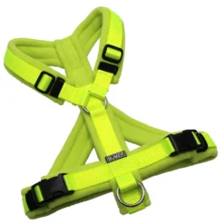 BUMER Hundegeschirr, Gurtband: PREMIUM X Neongelb, Fleece: Lemon Zest, gepolstert mit geteiltem Bruststeg, Größe S, Ringe: silberfarbig (Edelstahl), Schnallen: schwarz (DURAFLEX®)