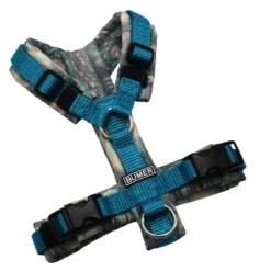 BUMER Hundegeschirr, Gurtband: Türkis (Standard PLUS), Softshell: Symphony of Water Lilies, gepolstert ohne geteiltem Bruststeg, Größe XXS, Ringe: silberfarbig (Edelstahl), Schnallen: schwarz (DURAFLEX®)