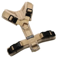 BUMER Hundegeschirr, gepolstert, Größe XXS, Gurtband: Beige (Standard PLUS), Fleece: Pale Cashmere, Ringe: silberfarbig (Edelstahl), Schnallen: schwarz (DURAFLEX®)