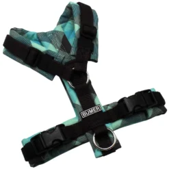 BUMER Hundegeschirr, gepolstert, Größe XXS, Gurtband: Dunkelbraun, Softshell: Blue Lagoon, Ringe: silberfarbig (Edelstahl), Schnallen: schwarz (DURAFLEX®)