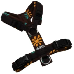 BUMER Hundegeschirr, gepolstert, Größe XXS, Gurtband: Dunkelbraun, Softshell: RETRO 70 #4, Ringe: silberfarbig (Edelstahl), Schnallen: schwarz (DURAFLEX®), Applikation