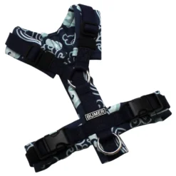 BUMER Hundegeschirr, gepolstert, Größe XXS, Gurtband: Dunkelnavy, Softshell: Luftwirbel, Ringe: silberfarbig (Edelstahl), Schnallen: schwarz (DURAFLEX®)