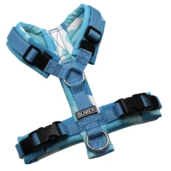 BUMER Hundegeschirr, gepolstert, Größe XXS, Gurtband: Eisblau, Softshell: Aquaflage, Ringe: silberfarbig (Edelstahl), Schnallen: schwarz (DURAFLEX®)