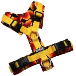 BUMER Hundegeschirr, gepolstert, Größe XXS, Gurtband: Mais, Softshell: RETRO 60 #5, Ringe: silberfarbig (Edelstahl), Schnallen: schwarz (DURAFLEX®)