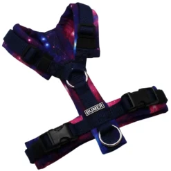 BUMER Hundegeschirr, gepolstert, Größe XXS, Gurtband: Navy, Softshell: Galaxy, Ringe: silberfarbig (Edelstahl), Schnallen: schwarz (DURAFLEX®)