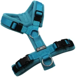 BUMER Hundegeschirr, gepolstert, Größe XXS, Gurtband: PREMIUM Blue Lagoon, Fleece: Grey Blue Wave, Ringe: silberfarbig (Edelstahl), Schnallen: schwarz (DURAFLEX®)