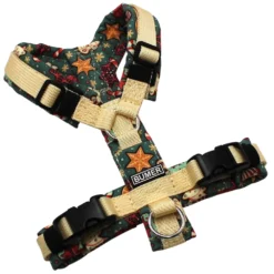 BUMER Hundegeschirr, gepolstert, Größe XXS, Gurtband: PREMIUM Buttercreme, Softshell: Weihnachten #14, Ringe: silberfarbig (Edelstahl), Schnallen: schwarz (DURAFLEX®), Applikation