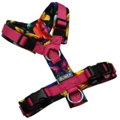 BUMER Hundegeschirr, gepolstert, Größe XXS, Gurtband: PREMIUM Himbeer Sorbet, Softshell: Regenbogenflügel, Ringe: silberfarbig (Edelstahl), Schnallen: schwarz (DURAFLEX®), Applikation