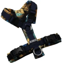 BUMER Hundegeschirr, gepolstert, Größe XXS, Gurtband: PREMIUM Midnight Indigo, Softshell: Vergoldeter Schwung, Ringe: silberfarbig (Edelstahl), Schnallen: schwarz (DURAFLEX®)