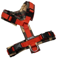 BUMER Hundegeschirr, gepolstert, Größe XXS, Gurtband: PREMIUM Scarlett Essence, Softshell: Espresso Ember, Ringe: silberfarbig (Edelstahl), Schnallen: schwarz (DURAFLEX®)