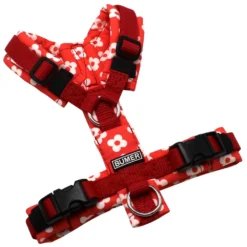 BUMER Hundegeschirr, gepolstert, Größe XXS, Gurtband: Rot, Softshell: Retro 60 #3, Ringe: silberfarbig (Edelstahl), Schnallen: schwarz (DURAFLEX®), Applikation
