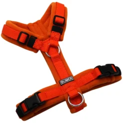 BUMER Hundegeschirr, gepolstert, Größe XXS/XS, Gurtband: Orange (Standard PLUS), Fleece: Honey Bronze, Ringe: silberfarbig (Edelstahl), Schnallen: schwarz (DURAFLEX®)