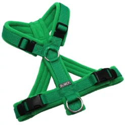 BUMER Hundegeschirr, gepolstert mit geteiltem Bruststeg, Größe S, Gurtband: PREMIUM X Fern Fantasy, Fleece: Pine Oasis, Ringe: silberfarbig (Edelstahl), Schnallen: schwarz (DURAFLEX®)