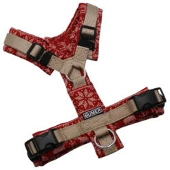BUMER Hundegeschirr, gepolstert ohne geteilten Bruststeg, Größe XXS/XS, Gurtband: PREMIUM Soft Beige, Softshell: Weihnachten #11, Ringe: silberfarbig (Edelstahl), Schnallen: schwarz, Applikation
