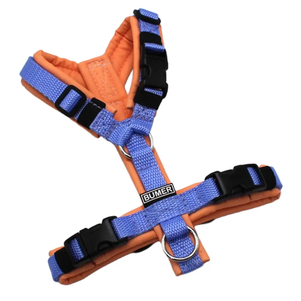 BUMER Hundegeschirr, Größe XXS, Gurtband: PREMIUM X Light Blue, Softshell: Magnolienrosa, Ringe: silberfarbig (Edelstahl), Schnallen: schwarz (DURAFLEX®), Zusatzschnalle